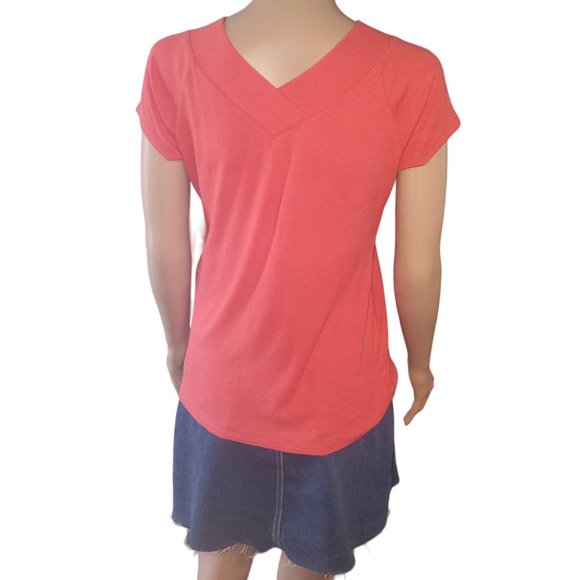 Soft Surroundings Sz S Pink Double V Neck Timely Ribbed Knit Short Sleeve Top - Picture 4 of 8